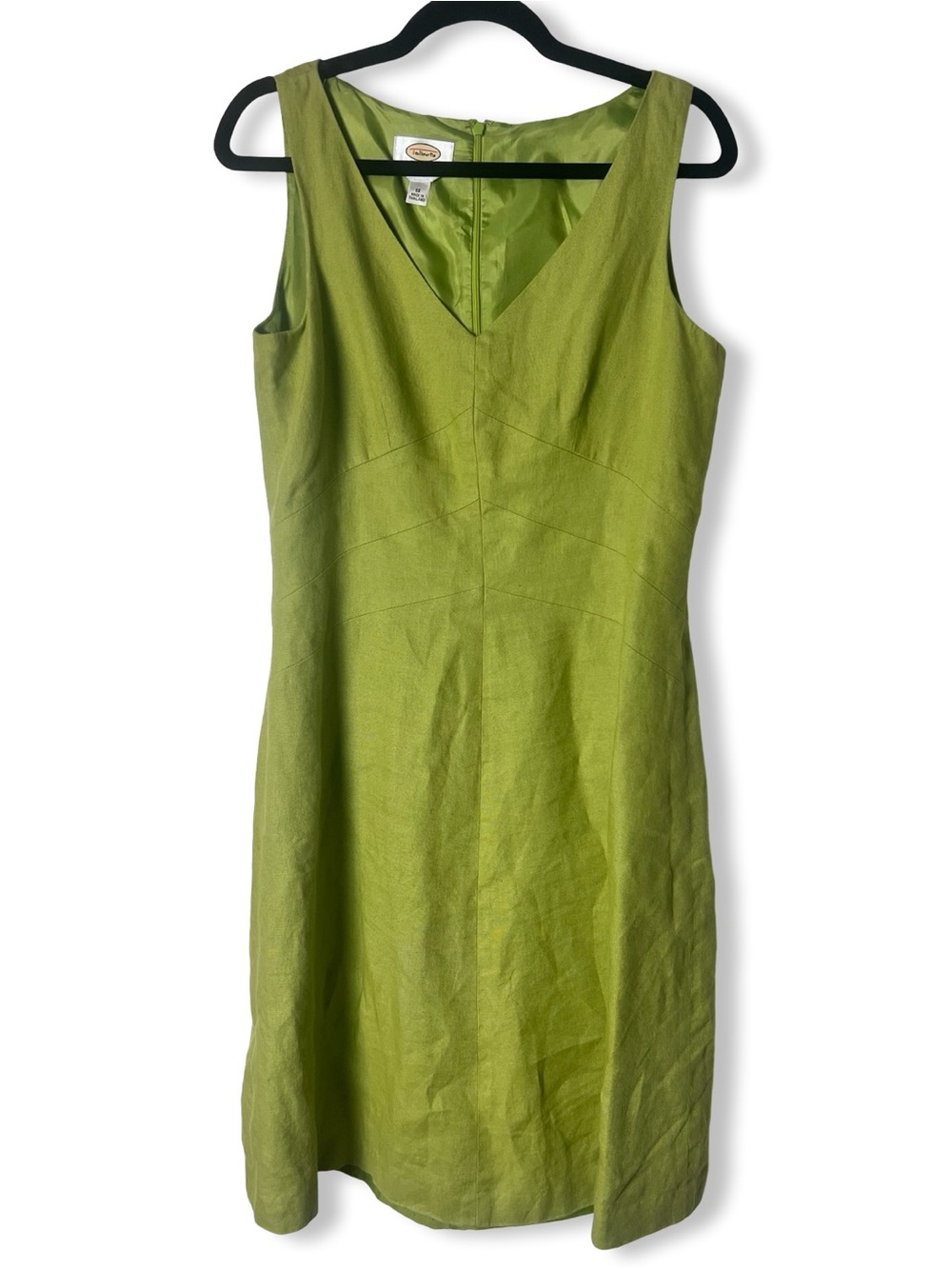 Talbots Irish Linen Green Sleeveless V-Neck Sheath Midi Dress Classic Sz. 12